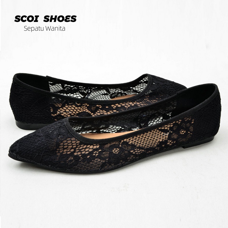 Sepatu Flat Wanita Import Terbaru Bahan Lace Korea Fashion Wanita Import Sepatu Non-Slip