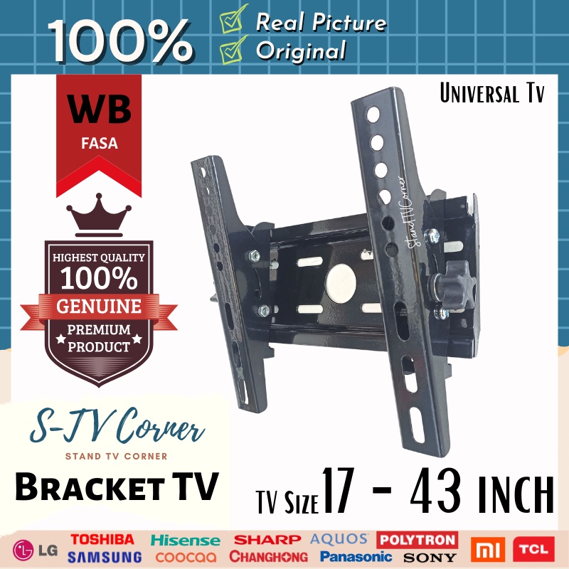 Bracket braket briket tv 12 17 21 24 32 24 32 40 42  43 inch all type Waterpass tilt up &amp; down universal