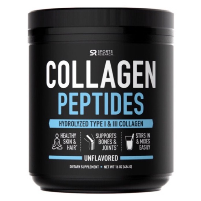 Sports Research Pure Hydrolized Collagen Peptides Powder 16oz 454gr Minuman Collagen Untuk Kesehatan