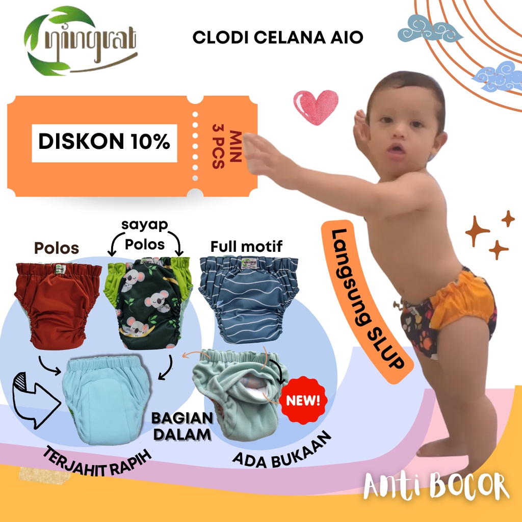 Clodi celana Ningrat AIO all in One Reguler 5-kg - 15kg jumbo hingga 25kg polos motif mudah dipakai langsung slup