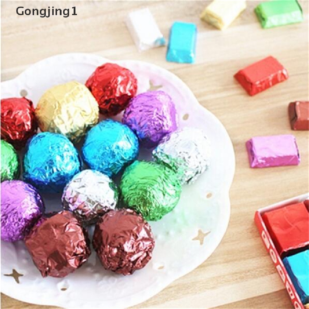 Gongjing1 100pcs Kertas Foil Pembungkus Permen / Cokelat Bentuk Kotak Ukuran 8x8