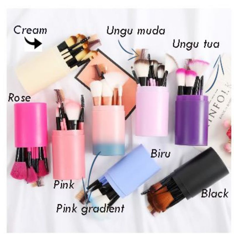 (isi 12Pcs) Kuas Make Up Tabung 12pcs Make Up Brush 12 Set In 1 Tube Import Murah