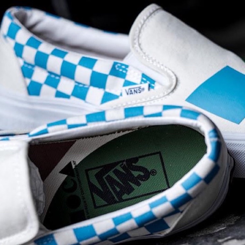 VANS SLIP-ON X MOCA LOGO CYAN “WHITE” ORIGINAL 100%