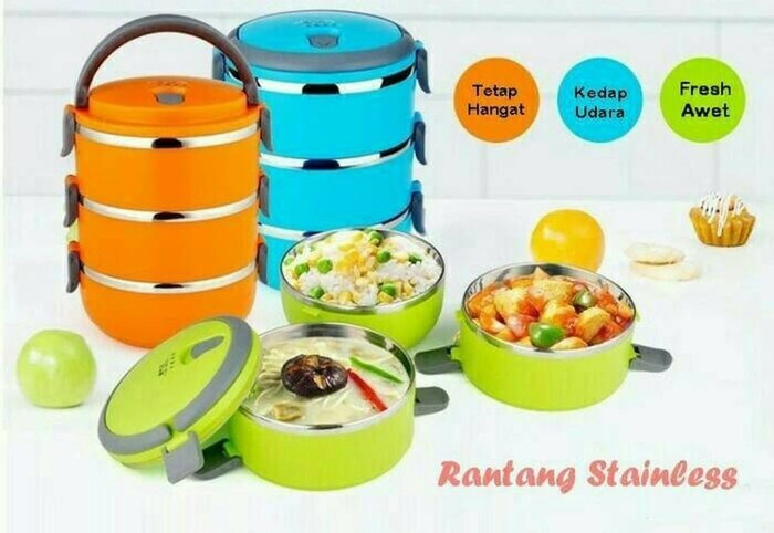 Rantang 3 Susun Polos Lunch Box Tempat Makan Lauk Sayur Stainless 14CM