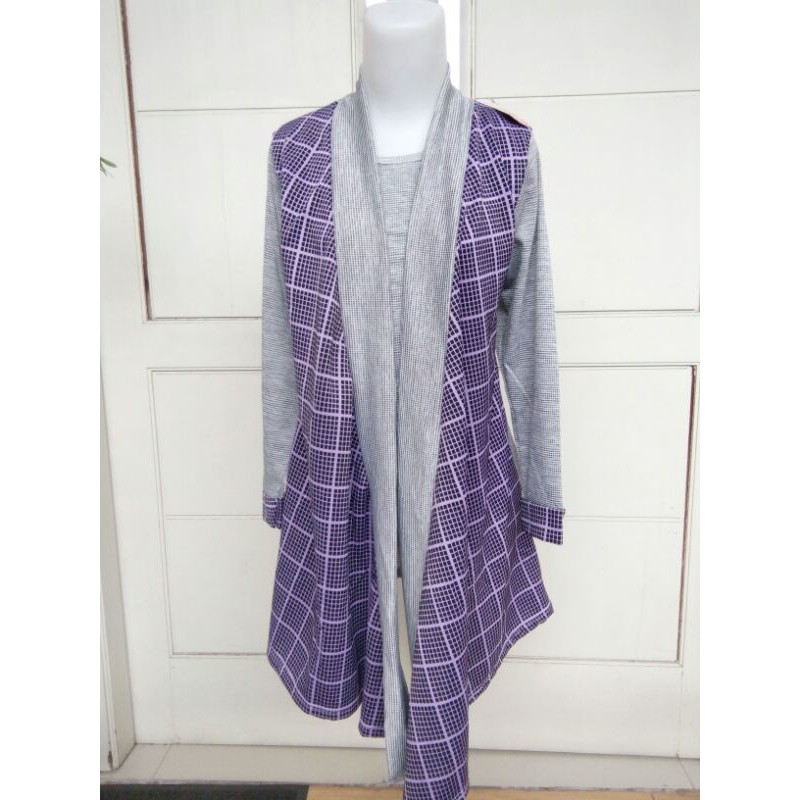 TUNIK MOTIF KOTAK KOTAK UNGU BIRU MUDA BIRU TUA