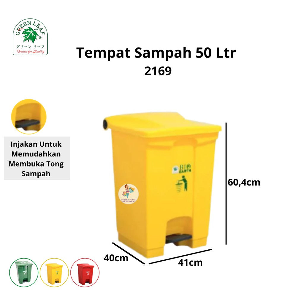 Tempat Sampah BIO Injak 50 Liter 2169 Green Leaf