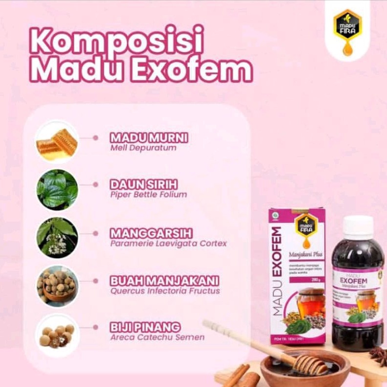 MADU EXOFEM Original Madu Fira 280g BPOM Halal | Madu Herbal Manjakani Atasi Keputihan - Bau Tak Sedap Mengurangi Nyeri Haid - Merawat &amp; Membersihkan Organ Intim Kewanitaan