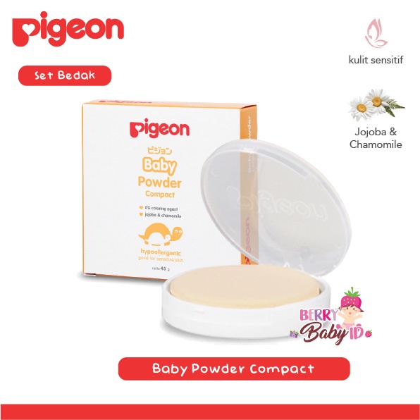 Pigeon Baby Powder Cake White Chamomile 45 Gram Bedak Muka Bayi 45G Set &amp; Refill+Puff Berry Mart