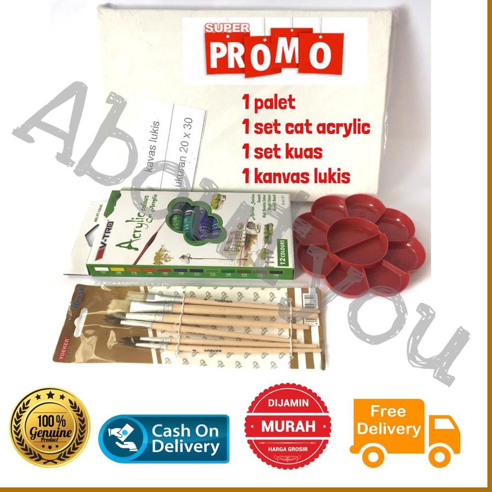 

[SKU : Z7E0D] PAKET LUKIS KOMPLIT 4 in 1 KANVAS Besar Cat Akrilik Palet Kuas Set Melukis Lengkap