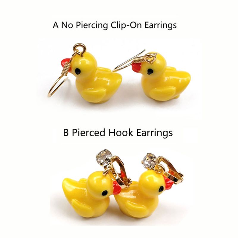 Siy Anting Tusuk Gantung Desain Bebek Kuning Mini Tanpa Tindik Untuk Anak Perempuan