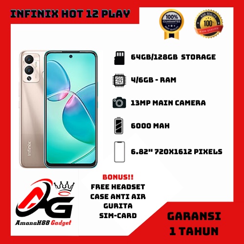 Infinix Hot 12 Play 4/128GB – Up to 7GB Extended RAM – 6.82” 90Hz Rapid Refresh Rate Display – 6000 mAh