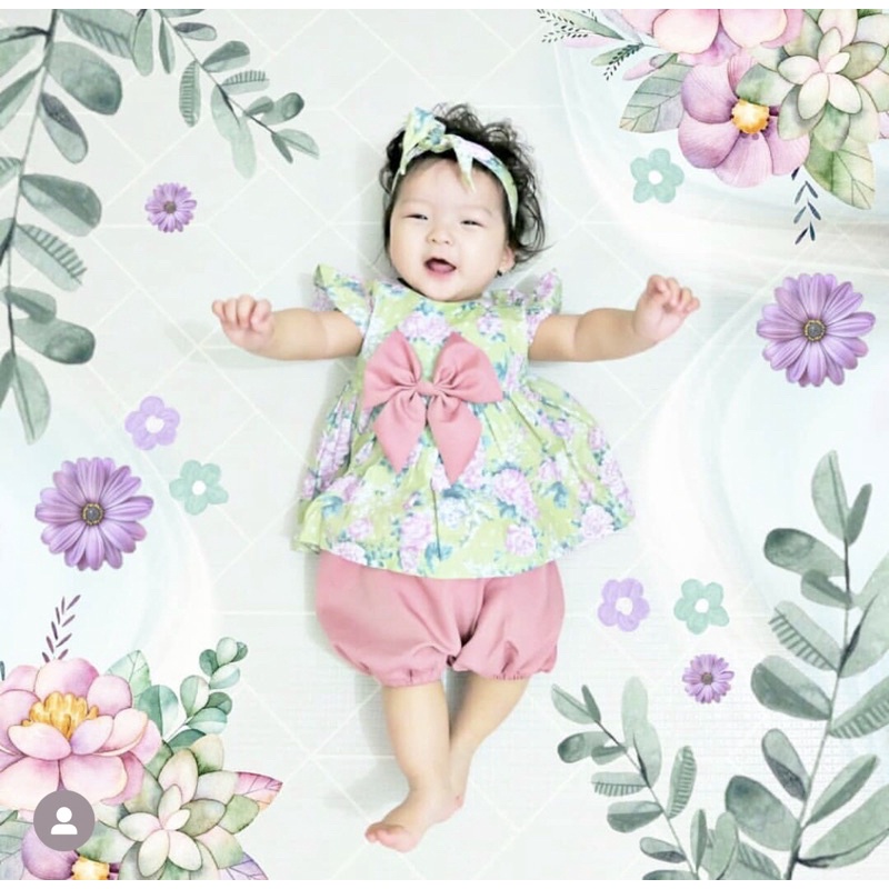 setelan anak perempuan baju pergi anak perempuan set bando anak baby balita 1-2 tahun MILLEA SAKURA LILY SET