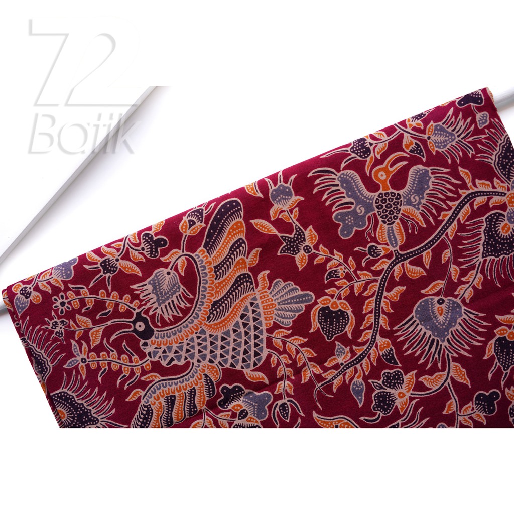 KAIN BATIK PREMIUM Bahan Katun Motif Burung Warna Merah Abang Maron Maroon Marun 722904 Cap 72 Jarik Jarit Samping Kebat Panjang Batik Katun Modern Premium Bahan Seragam Batik Pernikahan Kantor Keluarga Murah Kamen Jadi Batik Bali Lembaran