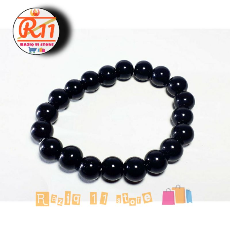 Gelang Batu Giok Black Jade Hitam Asli Cina 10mm