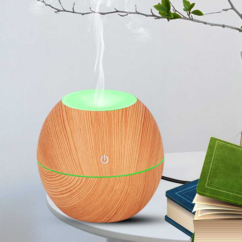 [TAFFWARE] Humidifier Aromatherapy Ultrasonic Pewangi Ruangan Air Diffuser Aroma Terapi Purifier Oil Nano Spray-Bulat Kuning Kayu D