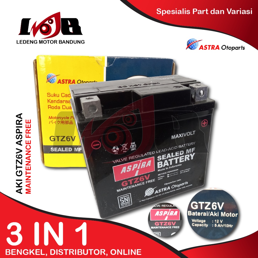 Aspira GTZ6V Aki Maintenance Free Motor Honda Vario 150 125 CBR 150 Accu Kering MF