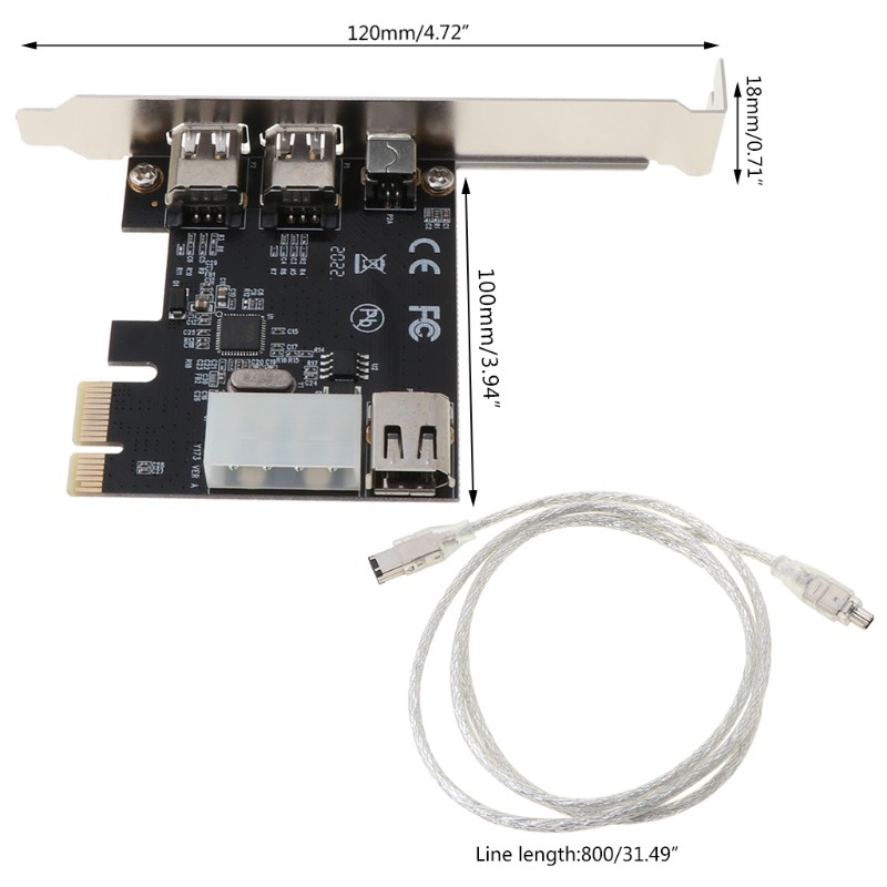 Btsg Pci-E 1x Ieee 1394a 4 Port (3 + 1) Firewire Card Adapter 6-4 Pin Untuk Desktop Pc