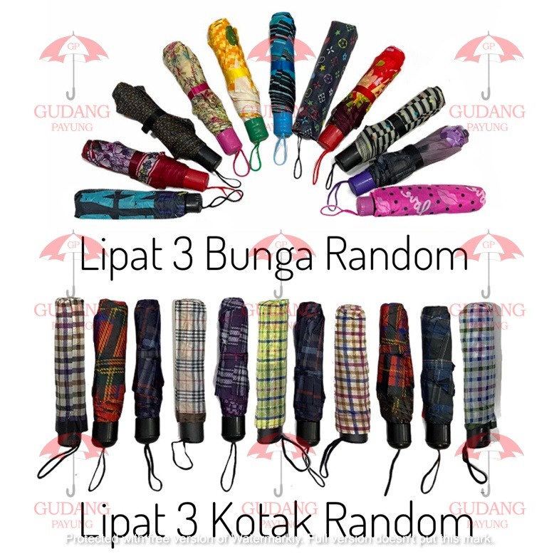 Payung Lipat 3 Murah Motif Kotak - Motif Bunga FUJISAN / SAKURA / OSAKA / HOSUN / NAGOYA