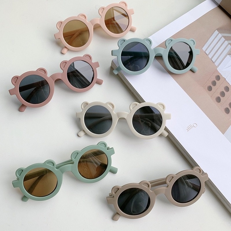 (YUZHU) COD Kacamata Hitam Anak Korea Gaya Kaca Mata Bulat Beruang Cewek Sunglasses