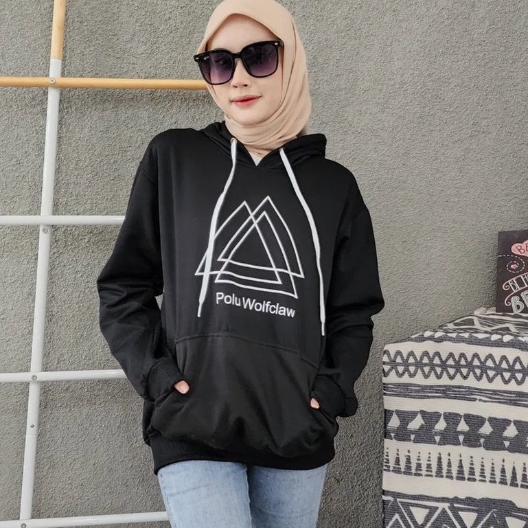 Polu Triangle Hoodie Korean Style Atasan Unisex Bahan Fleece