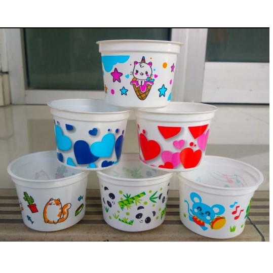 Cup Plastik Printing 100ml/100 ml cup+sendok/cup+tutup