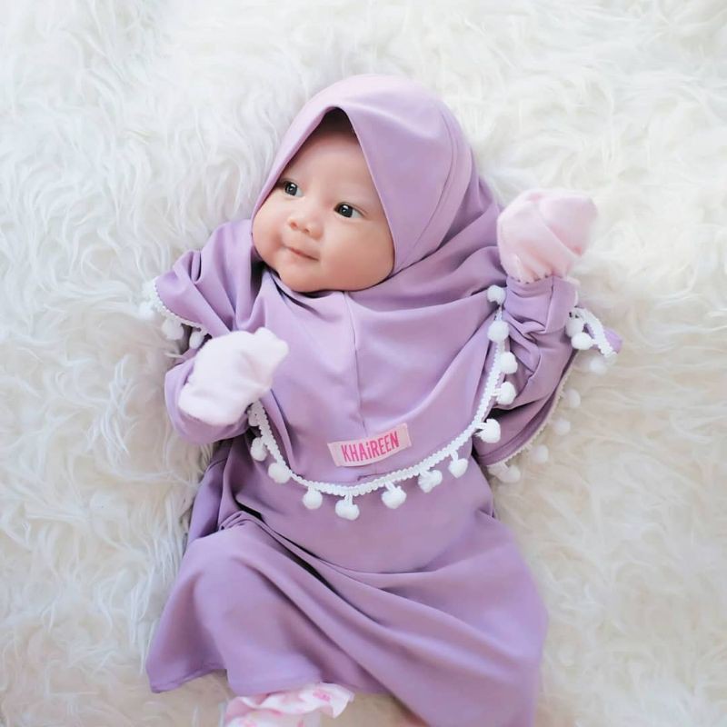 Gamis anak / baju muslim anak perempuan  - Gamis Pompom Khaireen 4 - 12 Bulan / 1 / 2 tahun