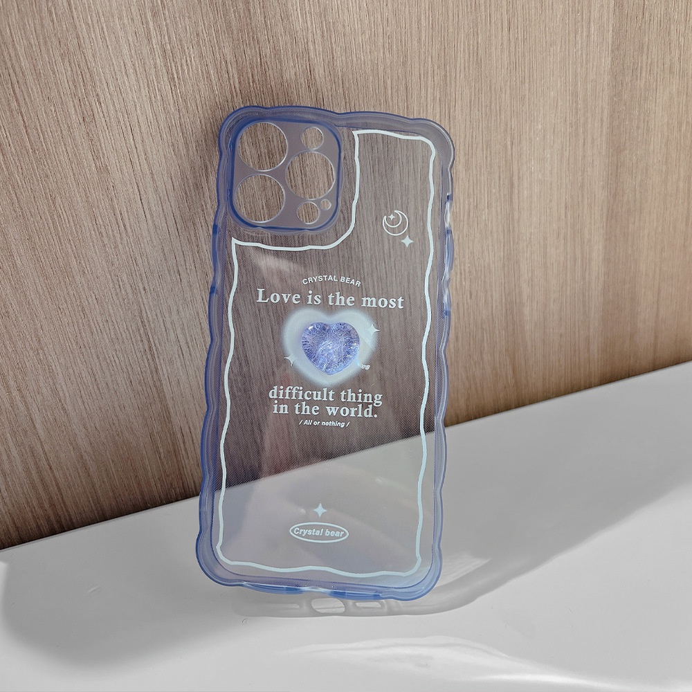 IPHONE 3d Es Kristal Cinta Hati Transparan Biru Musim Panas Lembut TPU Pelindung Ponsel Case Cover Untuk Iphone7 8 PLUS X XR XS 11 12 13 14 Mini PRO MAX SE 2020