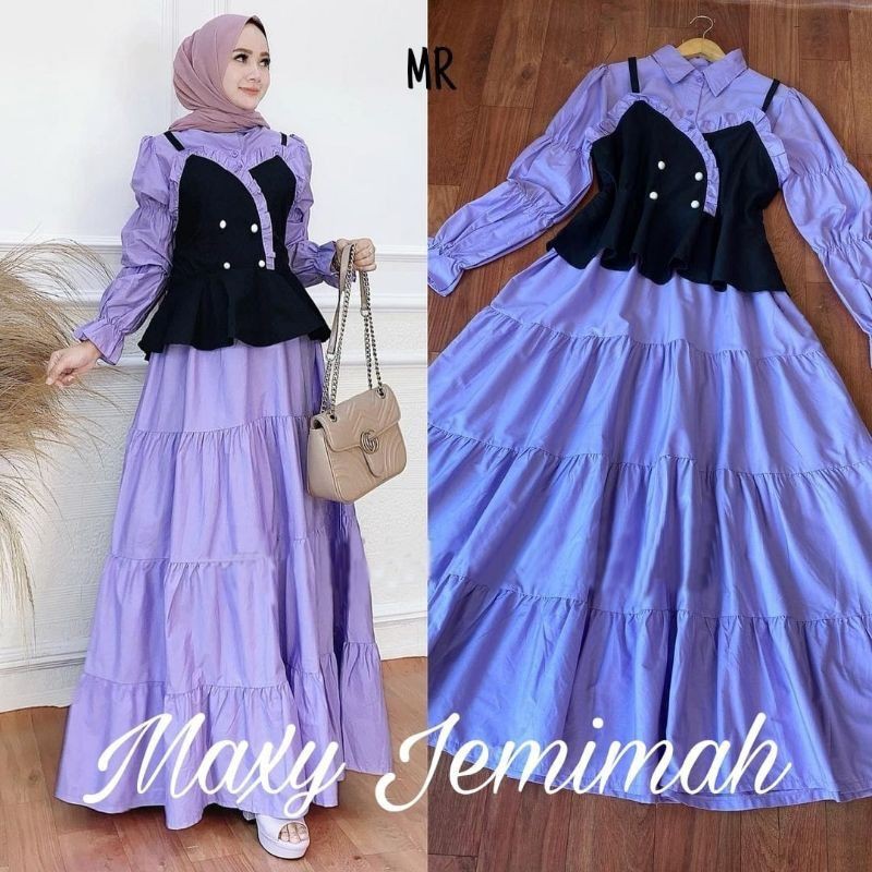 MAXY JEMIMAH 2IN1 ROMPI GAMIS MUSLIM MOSCREPE, 4 UKURAN