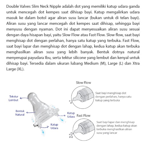 Baby Safe Double Valves Slim Nipple Dot Reguler Bulat Isi 2 Pcs  DOT0M DOT0L DOT0XL