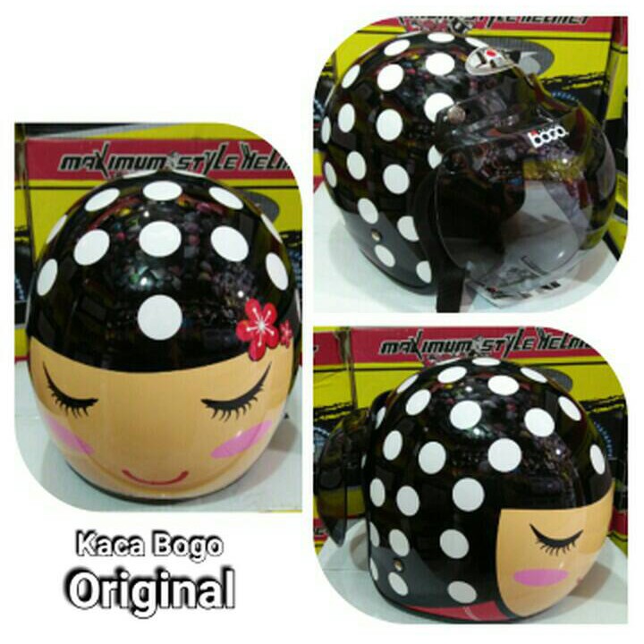 HM-508 Helm Bogo Retro Klasik Jpn Kimoni Hitam Polka Putih Murah