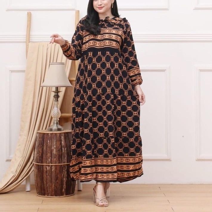 ◊ MIDI DRESS MOTIF GUCCI DASTER KEKINIAN TERABARU KEKINIAN DASTER JUMBO LENGAN PANJANG DASTER BAHAN 