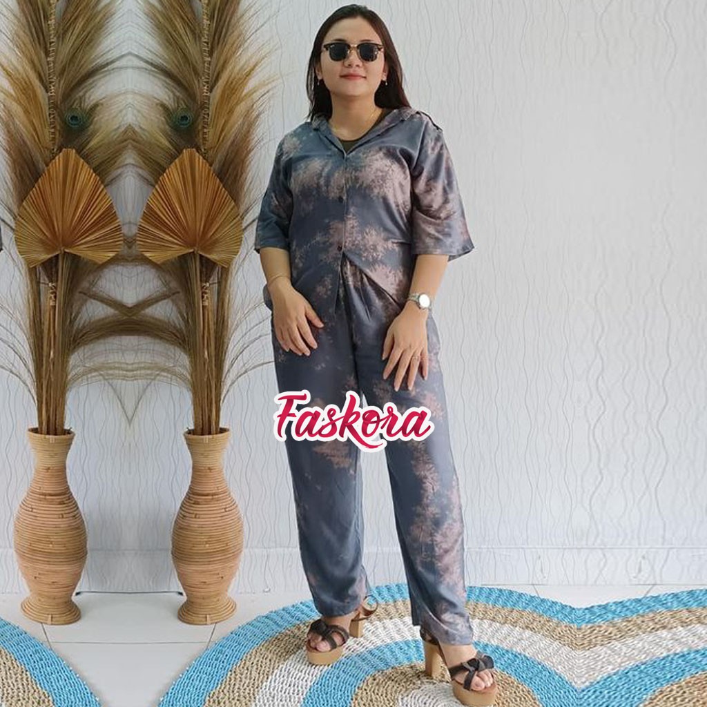 Setelan Kemeja Wanita Tie dye Jumbo STN12 / Kemeja Wanita Lengan Pendek Kekinian Tie dye Jumbo