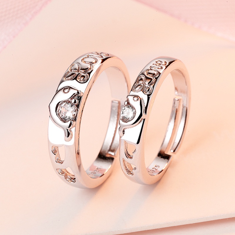 2pcs / Set Cincin Model Terbuka Bahan Sterling Silver 925 Desain Hati Hias Berlian Gaya Korea Untuk Hadiah