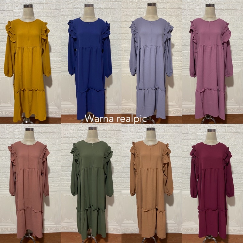 354 MIDI DRESS CRINKLE JUMBO XXL BIGSIZE MUSLIM POLOS RAYON MURAH PGMTA GROSIR KERAH KANCING BUSUI