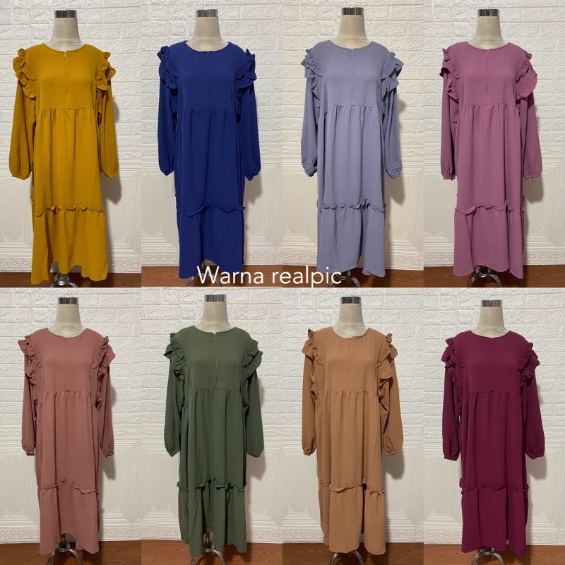 354 MIDI DRESS CRINKLE JUMBO XXL BIGSIZE MUSLIM POLOS RAYON MURAH PGMTA GROSIR KERAH KANCING BUSUI