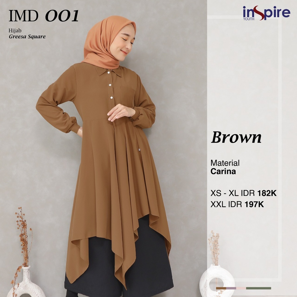 Inspire IMD 001 Midi Dress Terbaru Bahan Carina Motif Polos Simple Terbaru