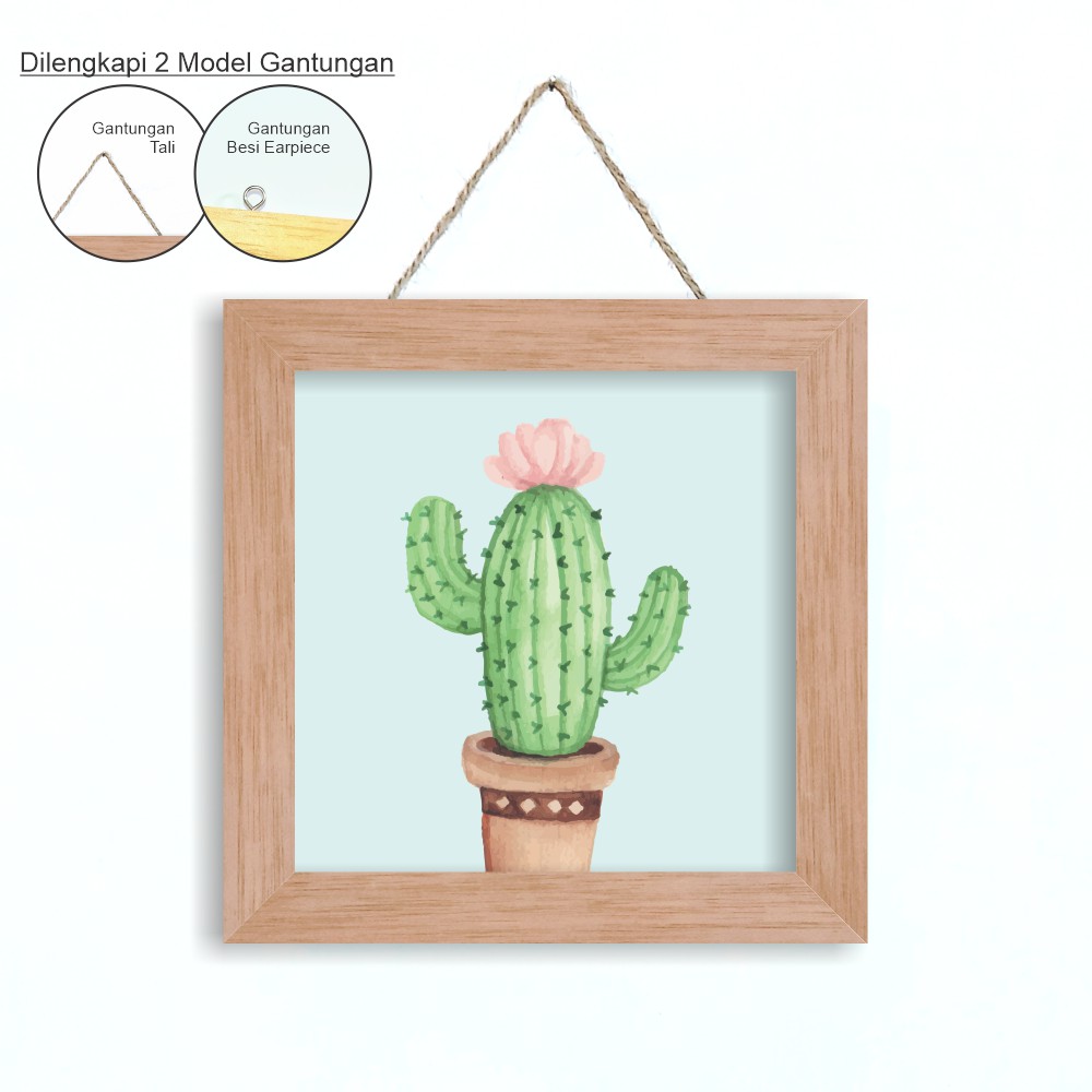 Hiasan Dinding Frame Kayu MinimalisKaktus Cactus Shabby SFB9