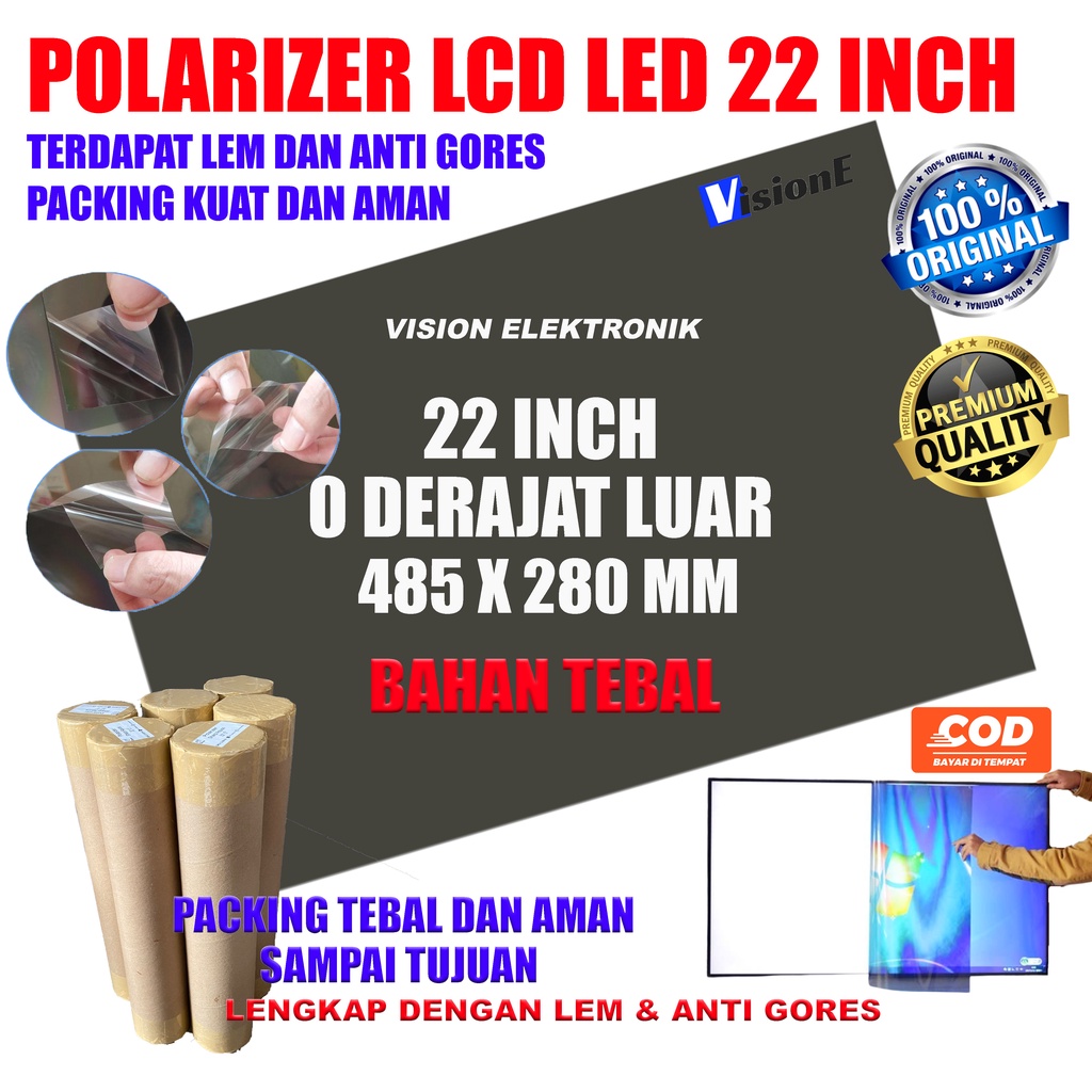 Polariser LCD LED 22 inch 0 derajat bagian luar 485*280 MM plastik polarizer 22 inch luar polaris lcd 22 inch polarized lcd