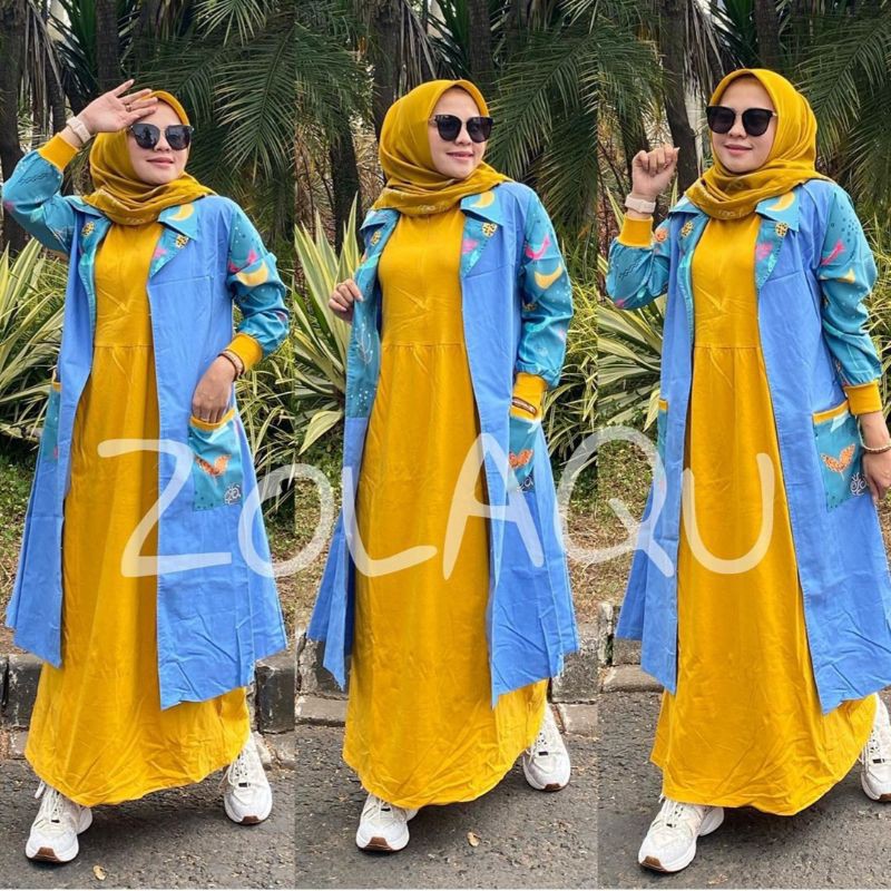 Gamis set long kardi zolaqu new original