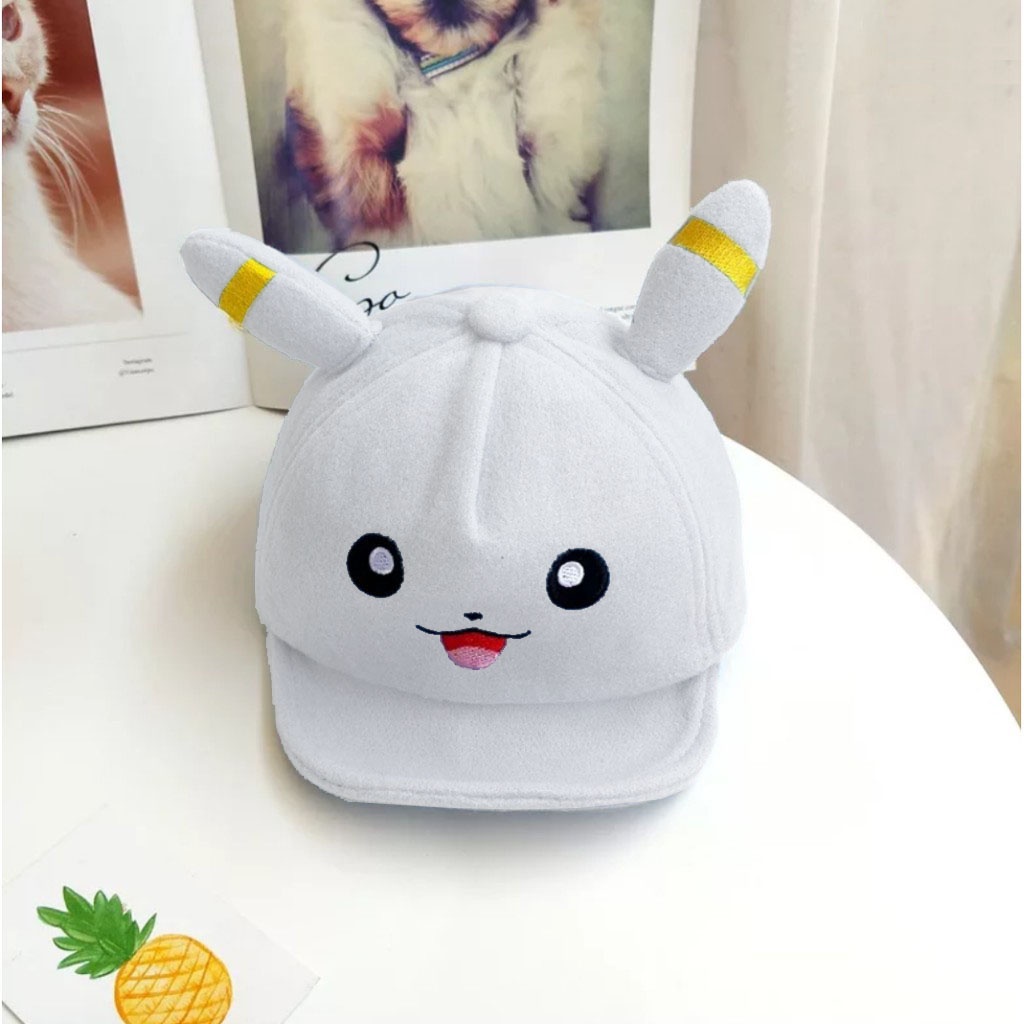 Topi anak pikachu lucu Topi pokemon anak Bordir Nama Custom-PUTIH