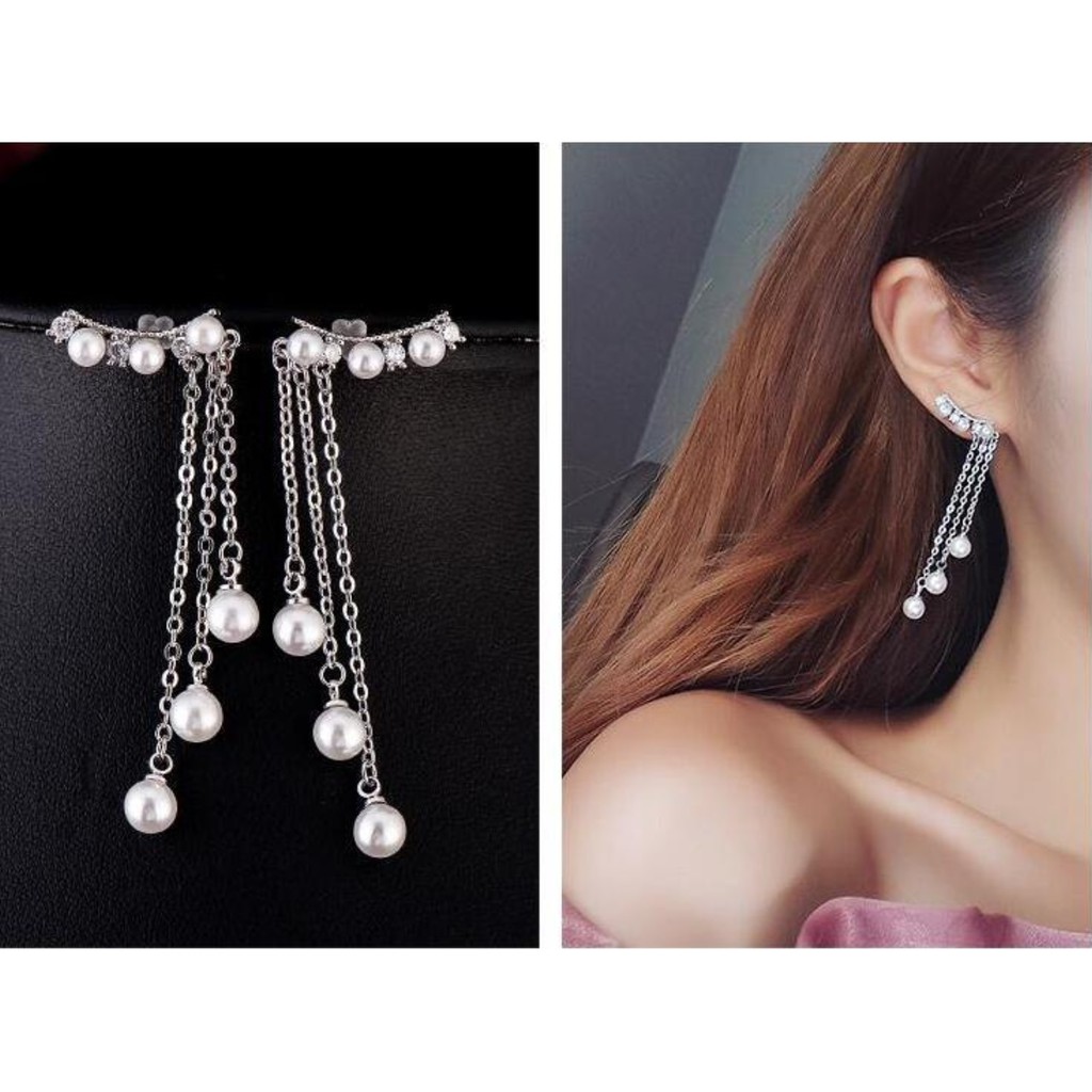Anting Juntai Panjang Wanita B432 TASSEL S925 Silver Plated Korea Fashion Women Earring Giwang Cewe-4