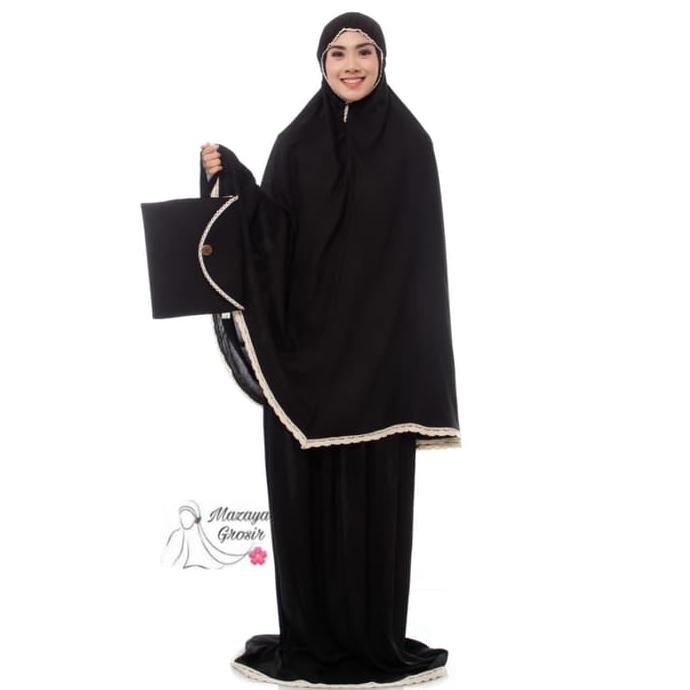 MUKENA RAYON BALI POLOS HITAM RENDA EXCLUSIVE