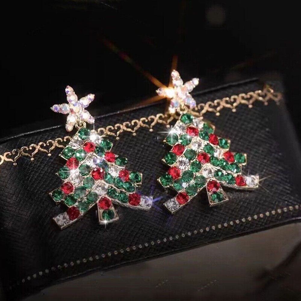 1 Pasang Anting Tusuk Gantung Desain Bintangpohon Natal Hias Berlian Gaya retro Berkilau Untuk Wanita