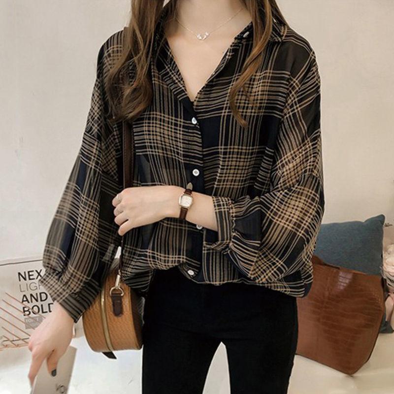 Ios Shop - Fitri Kemeja Sifon Kotak Wanita Casual Atasan Chiffon Ramadhan Muslim Hijab OOTD Lebaran Ramadan Lengan Panjang-2