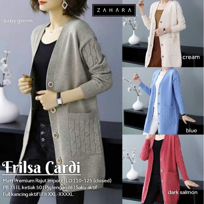 Cardigan Rajut Jumbo Wanita Korean Style / Outer Cardi Rajut Kekinian Outfit Daily. Frilsa Cardy Ori