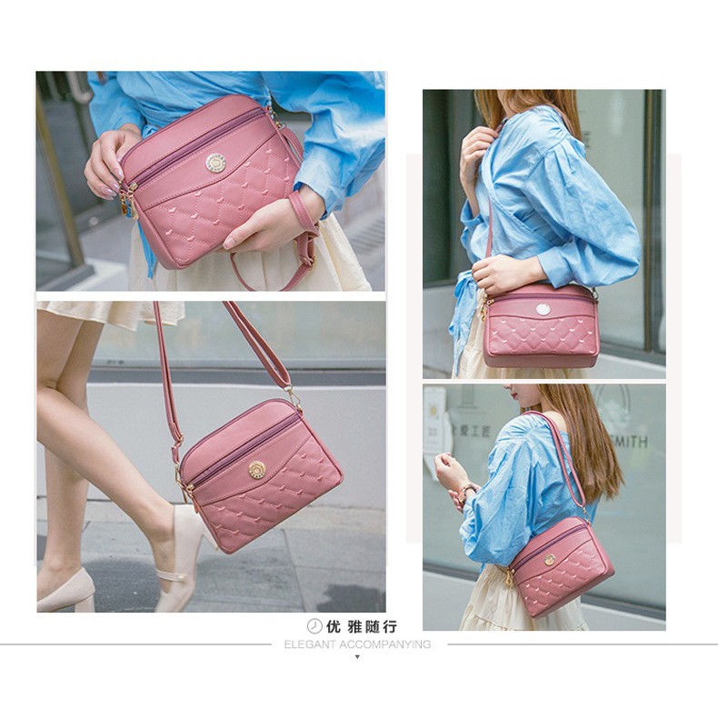 TAS SELEMPANG WANITA IMPORT KULIT PREMIUM PINK PIERA TA245P3 PESTA KOREA FASHION BATAM SLING BAG ORI