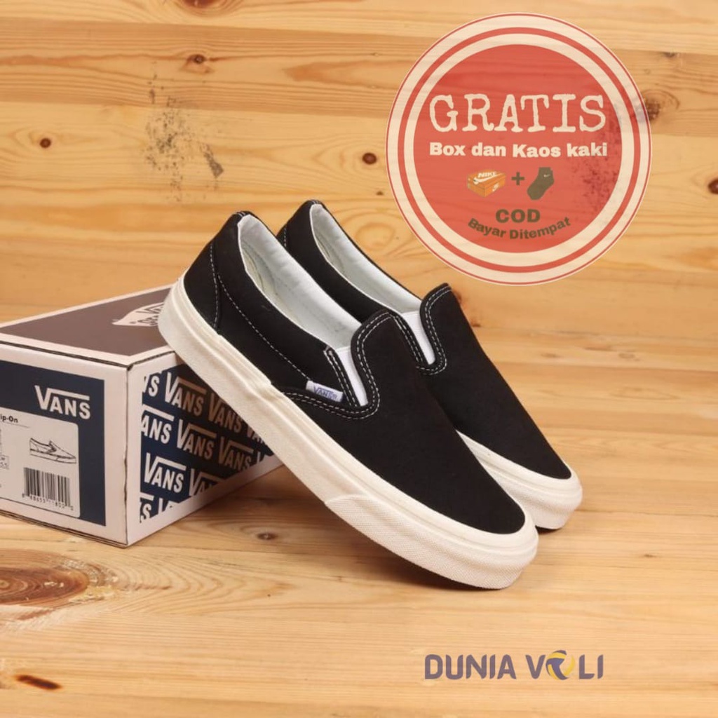 Sepatu Vans Black White Slip On Import BNIB