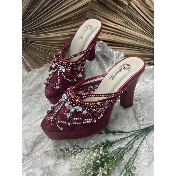 sepatu wanita Rafaizoutfit melani merah marron gold tinggi 10cm tahu