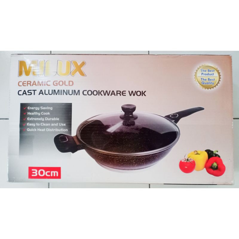 Milux Ceramic Gold Aluminum Cookware Wok 30cm ❗BISA NEGO  ❗(Harga beli Rp 1.180.000)
