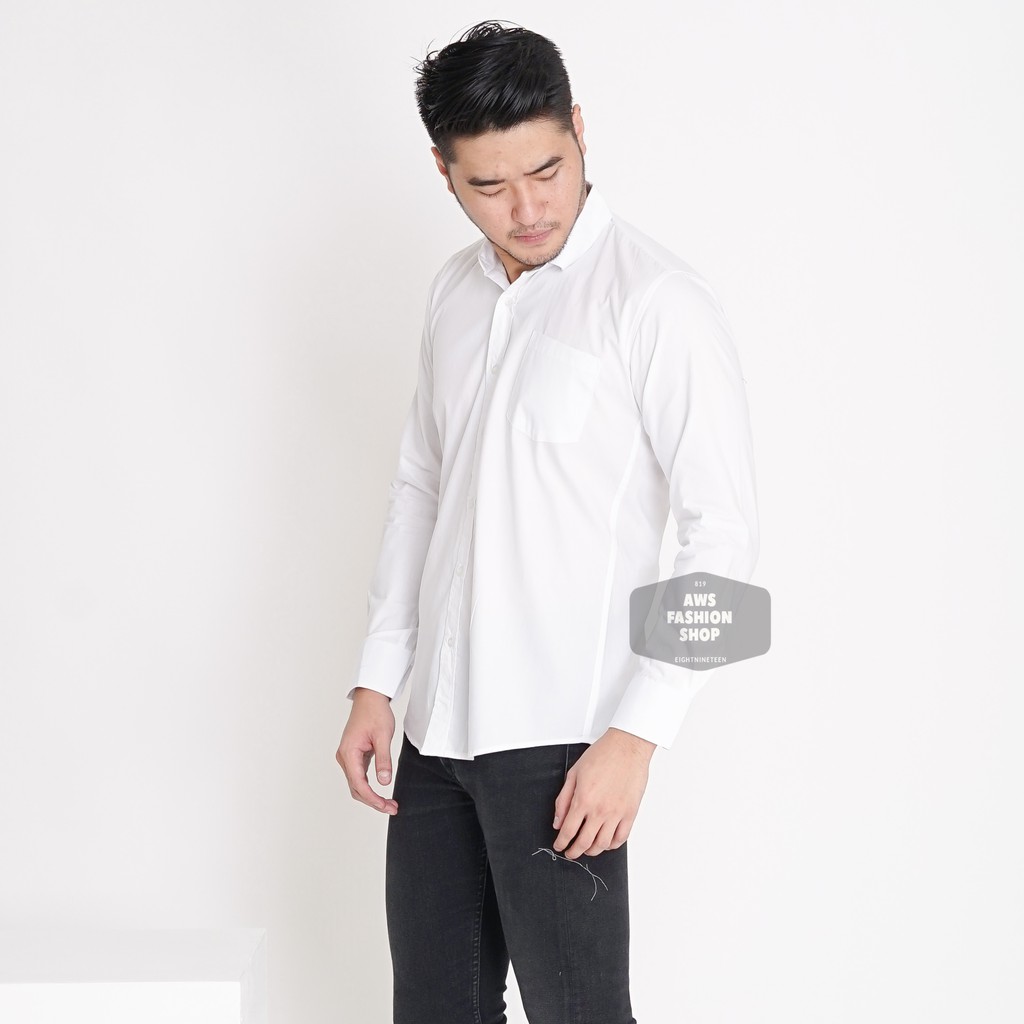 Kemeja Putih Polos Pria Lengan Panjang Casual Slimfit Kerja 3296 Tersedia Big Size XXL 3XL Jumbo